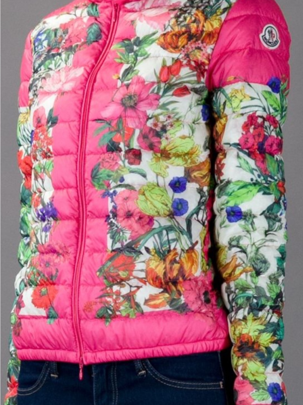 Moncler Pink Floral Quilted Down Puffer Jacket